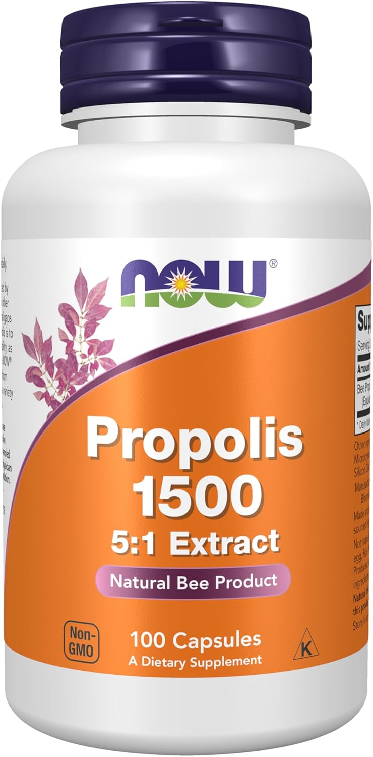 NOW Foods Supplements, Propolis 1,500 mg with 5:1 Concentrate, Natural Bee Product, 100 Veg Capsules