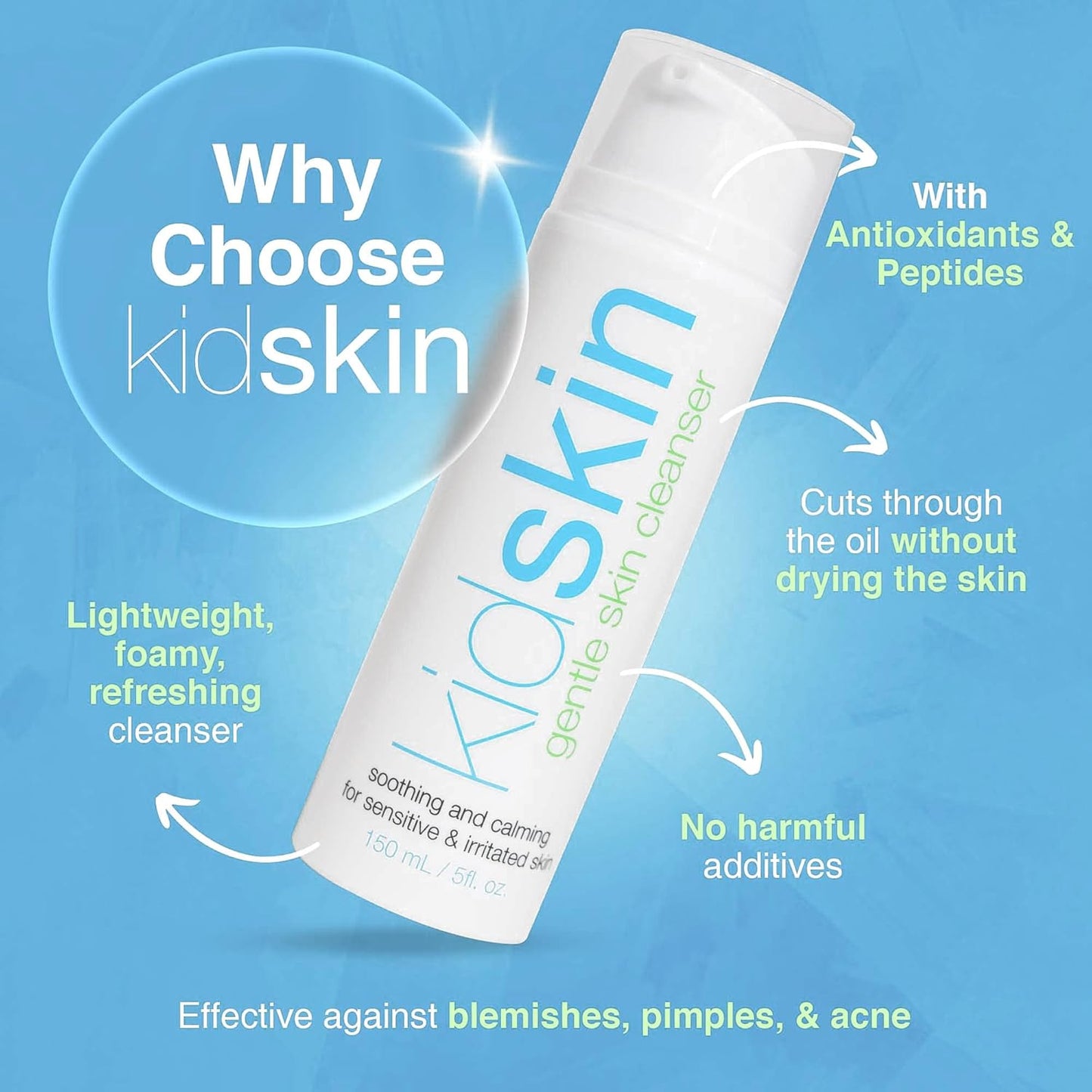 Kidskin - Gentle Skin Cleanser, Facial Cleanser for Dry Skin and Other Skin Types, Hydrating Facial Cleanser for 8 Years Old and Above, Vegan-and-Cruelty-Free Gentle Face Cleanser, 5 fl. oz. Kidskin