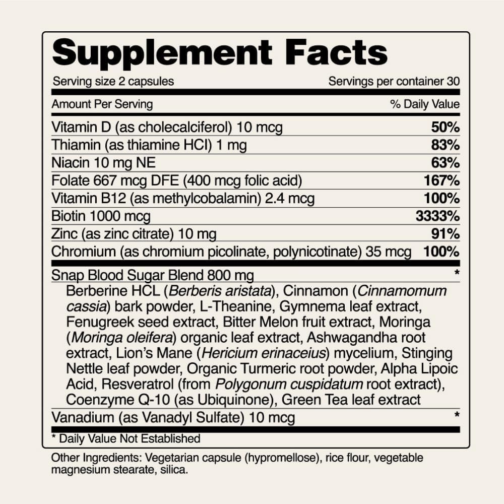 Snap Supplements Blood Sugar Blend, Berberine Supplement with Cinnamon, Organic Turmeric, Alpha Lipoic Acid, Zinc & Other Natural Herbs & Vitamins Non-GMO, 60 Capsules