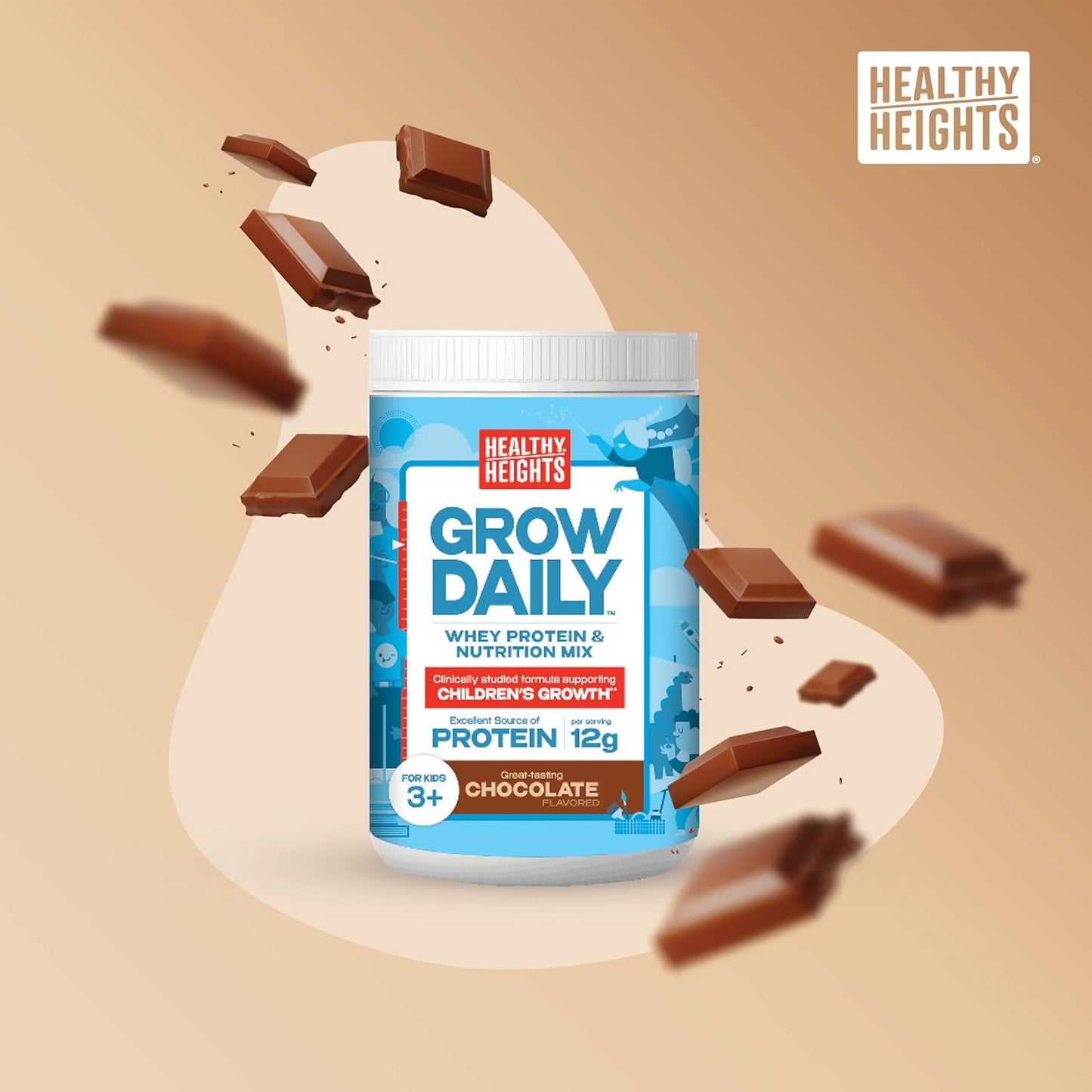 Healthy Height Grow Daily 3 Protein Powder (Chocolate) - Developed by Pediatricians - High in Protein Nutritional Shake - Contains Key Vitamins & Minerals 21.7 oz