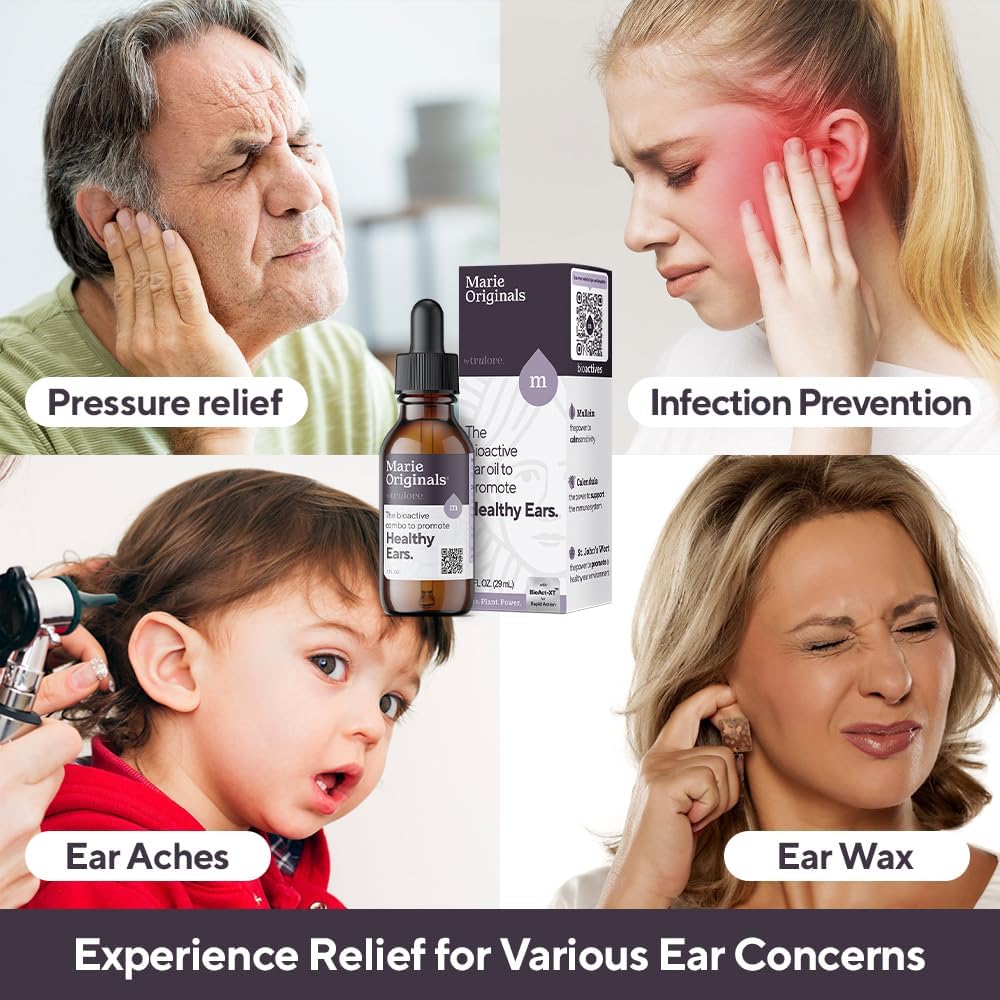 Organic Ear Oil for Ear Infections All Natural Eardrops for Infection Prevention Swimmer's Ear and Wax Removal - Kids Adults Baby Dog Earache Remedy - with Mullein, Garlic | Marie Originals (2 Pack)