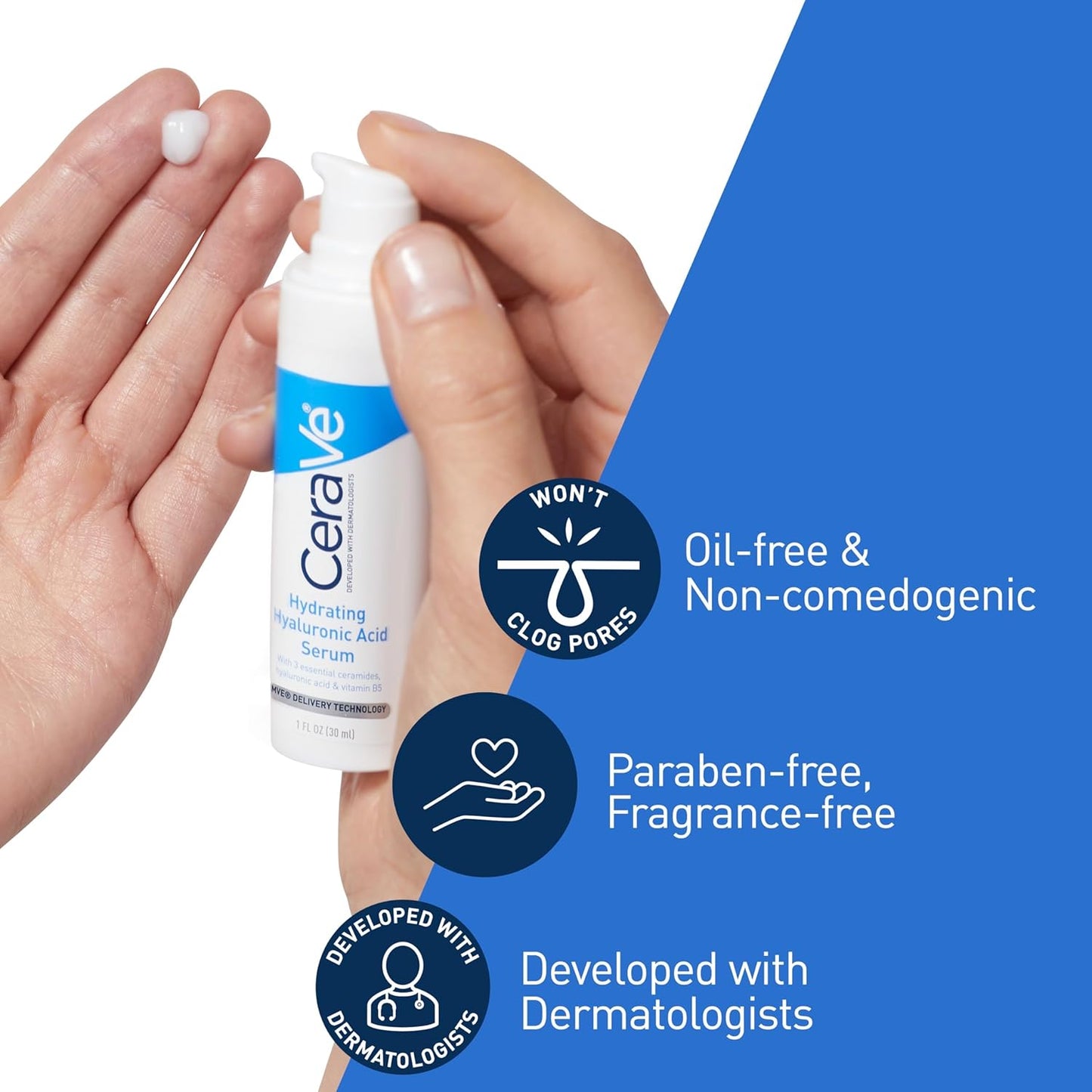 CeraVe Hyaluronic Acid Serum for Face with Vitamin B5 and Ceramides | Hydrating Face Serum for Dry Skin | Fragrance Free | 1 Ounce
