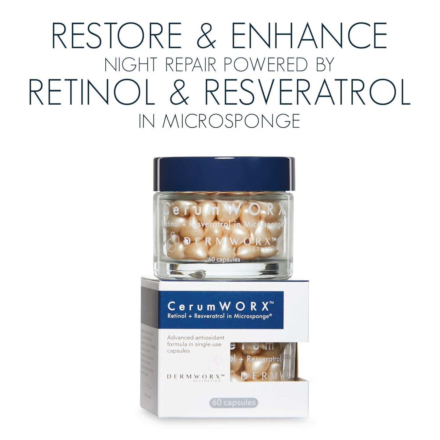 CerumWORX Retinol Night Serum | Retinol Cream for Face with Resveratrol for use at Night | Single Dose Capsules (60ct)
