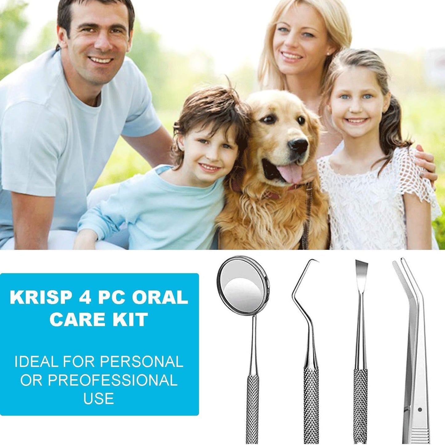 MINKED Dental toolkit, teeth cleaning picks, 4 pcs premium oral hygiene tools with Travel Case, Stainless Steel Plaque Remover, Tarter Scaler, Probe and Mirror, Storage box included.