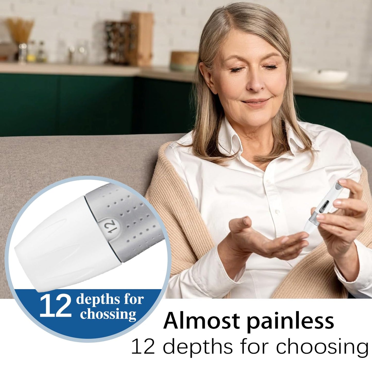 CareTouch Device and 100 Lancets for Diabetes Testing - Sterile, Single Use, 30 Gauge Lancets, for Minimizing Pain and Discomfort in Diabetic Blood Glucose Testing