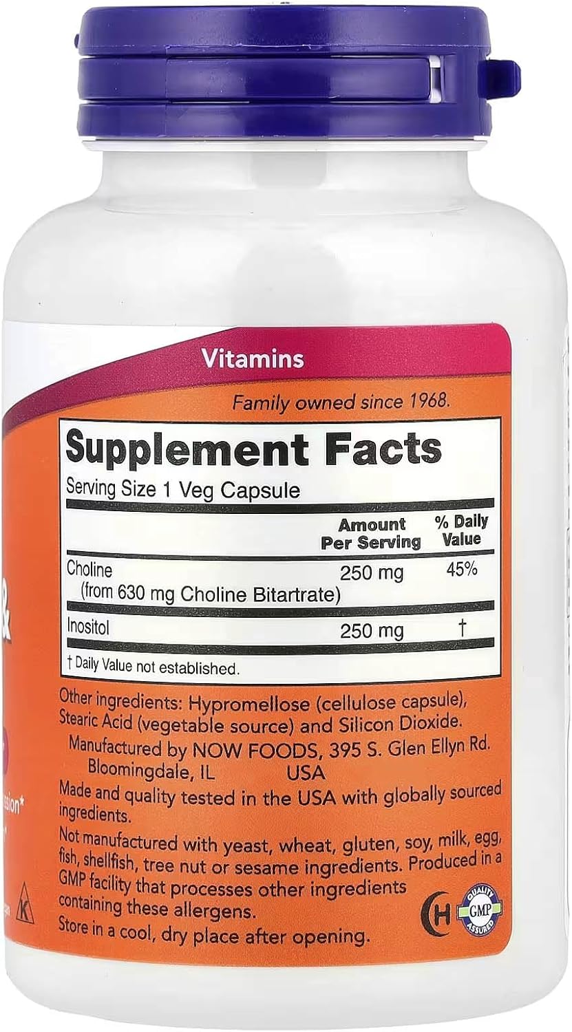 NOW Foods Choline & Inositol, 100 Veg Capsules
