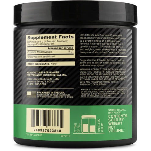 Optimum Nutrition Micronized Creatine Monohydrate Powder, Unflavored, Keto Friendly, 60 Servings (Packaging May Vary)