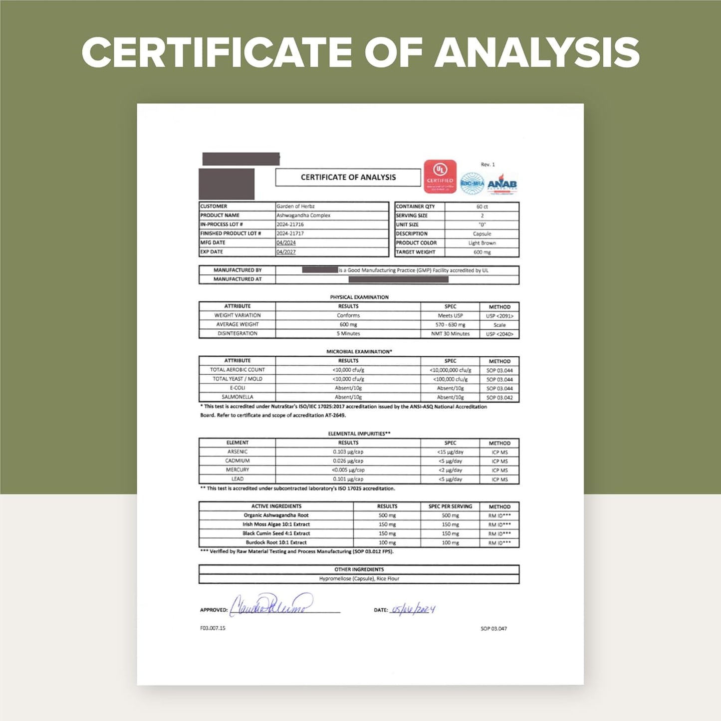 Organic Ashwagandha Root & Irish Sea Moss – 3,600 mg Ashwagandha Supplement - 60 Caps Garden of Herbz