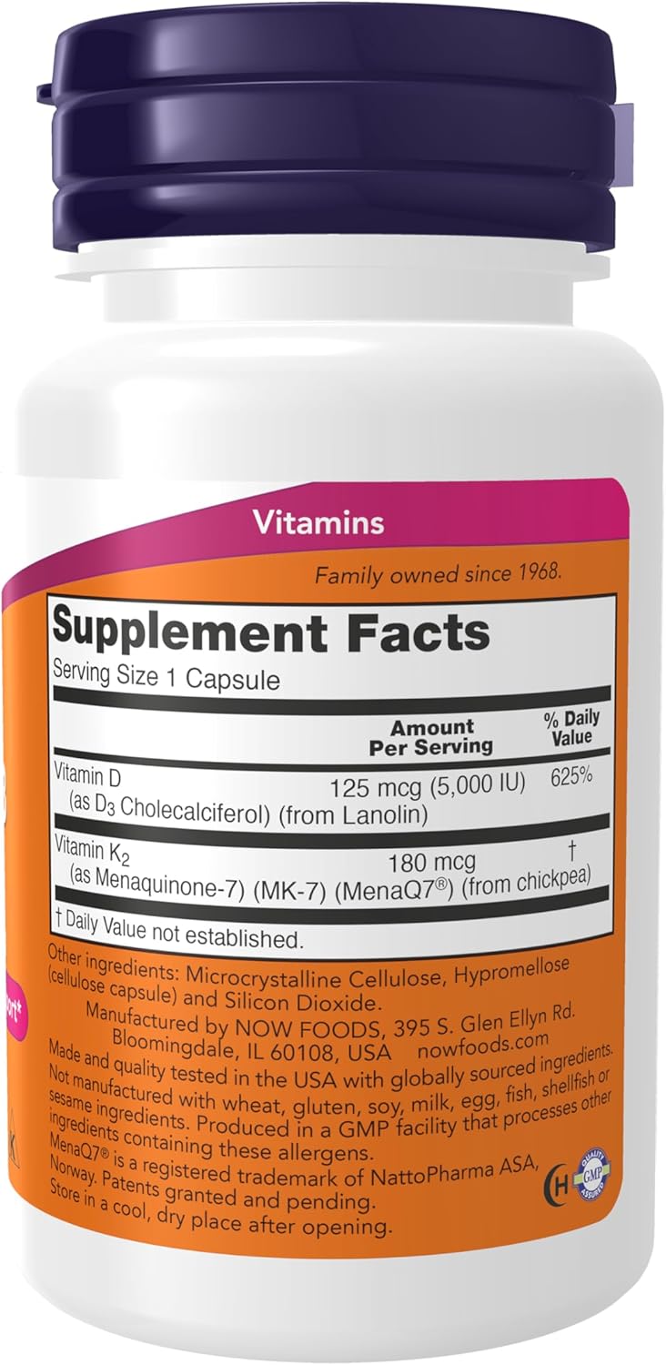 NOW Foods Supplements, Mega D-3 & MK-7 - 60 Veg Capsules