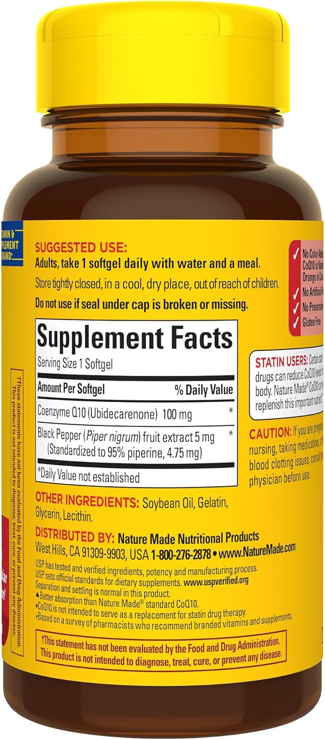 Nature Made CoQ10 100mg with Black Pepper Extract, 30 Softgels