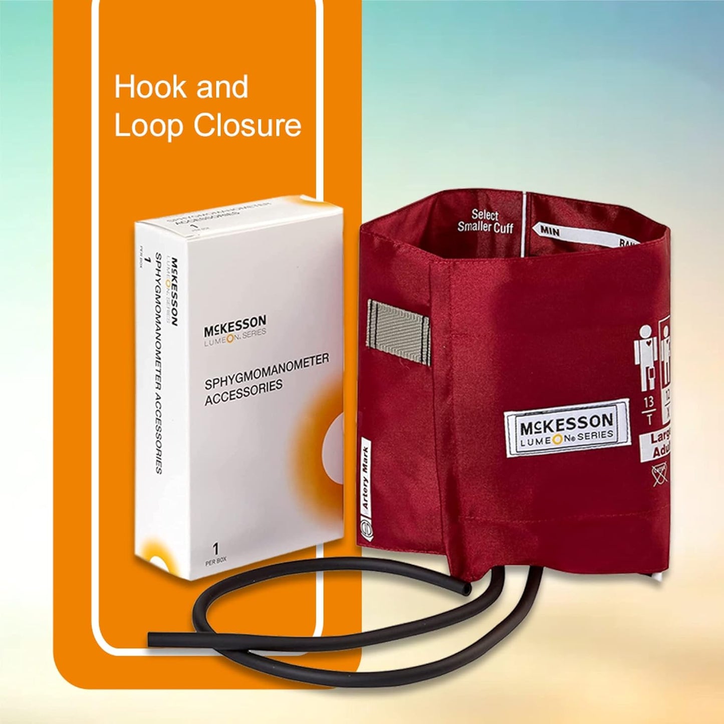 McKesson LUMEON Nylon Blood Pressure Cuff and Bladder, Burgundy, Adult Medium, 34 cm to 50 cm, 1 Count