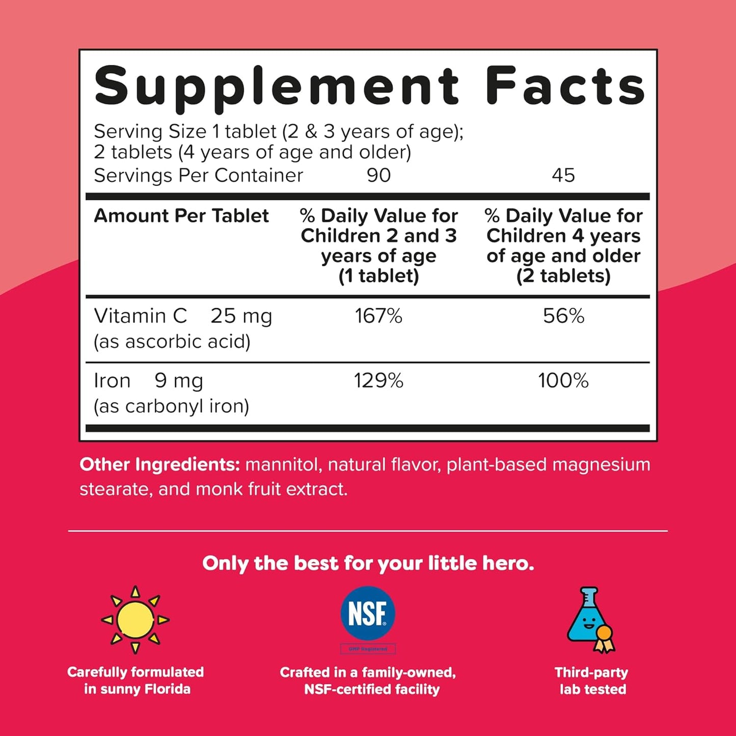 Renzo's Iron Supplements Dissolvable Vegan for Kids Children, Sugar Free for Anemia, Oh-Oh-Oh Orange Flavor, 90 Melty Tabs Renzos's