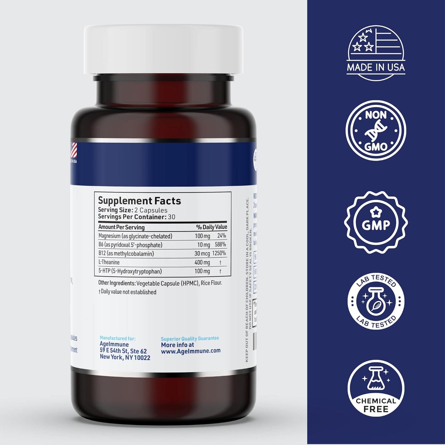 5-HTP Formula for Stress Relief and relaxation support for Teens and Adults - 60 capsules.