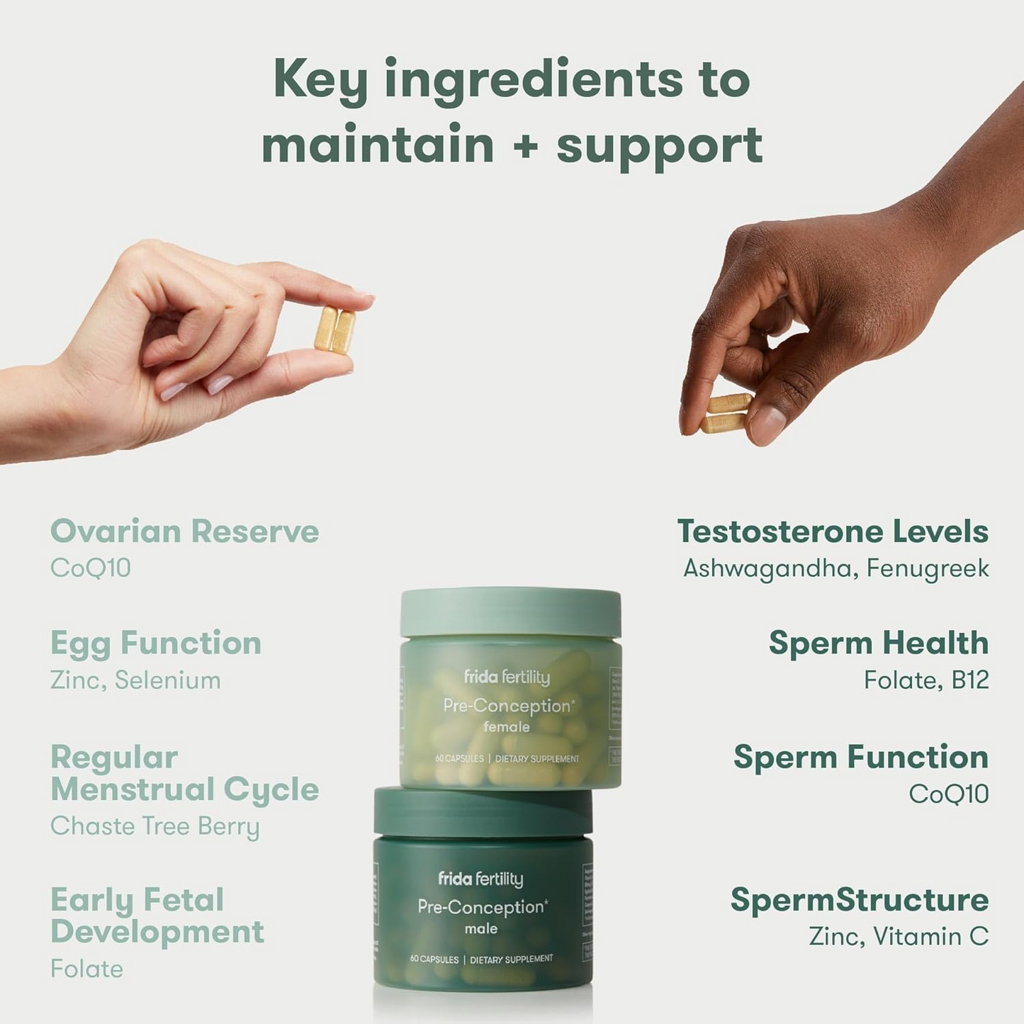 Frida Fertility Pre-Conception Supplement Set | Female & Male - Support Egg Function & Sperm Health | 60 Capsules Each, 30 Day Supply