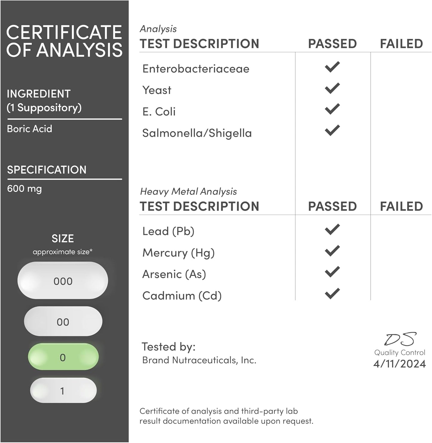 Double Wood Boric Acid 600mg, 60 Capsules Double Wood