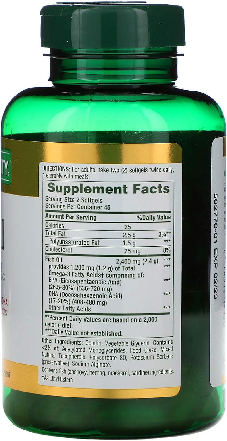 Nature's Bounty Fish Oil, Supports Heart Health, 2400mg, Coated Softgels, 90 Ct.