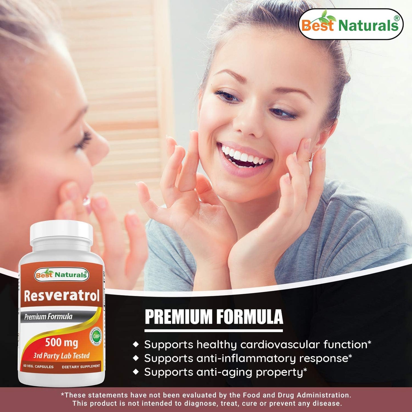Best Naturals Resveratrol 500 mg 60 Vegetarian Capsules