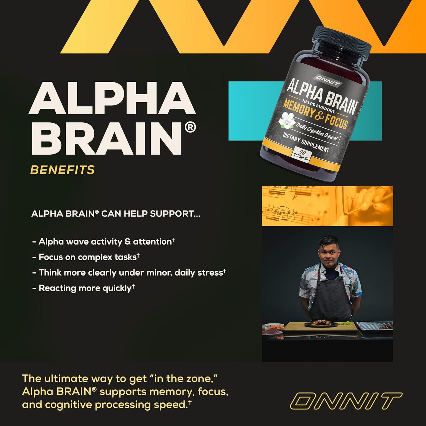 ONNIT Alpha Brain Premium Nootropic Brain Supplement, 30 Count, for Men & Women - Caffeine-Free Focus Capsules for Concentration, Brain & Memory Support - Brain Booster Cat's Claw, Bacopa, Oat Straw