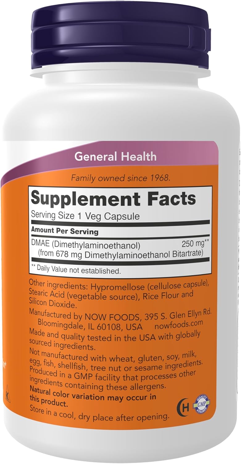 NOW Foods Supplements, DMAE, 250 mg, 100 Veg Capsules