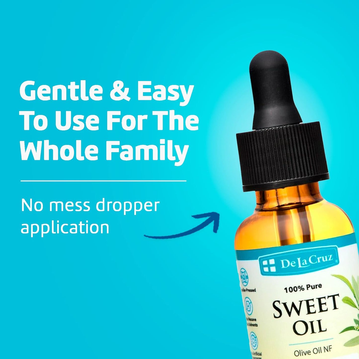 De La Cruz 100% Pure Sweet Oil for Ears - All Natural Ear Wax Softener with Dropper - 1 Fl OZ