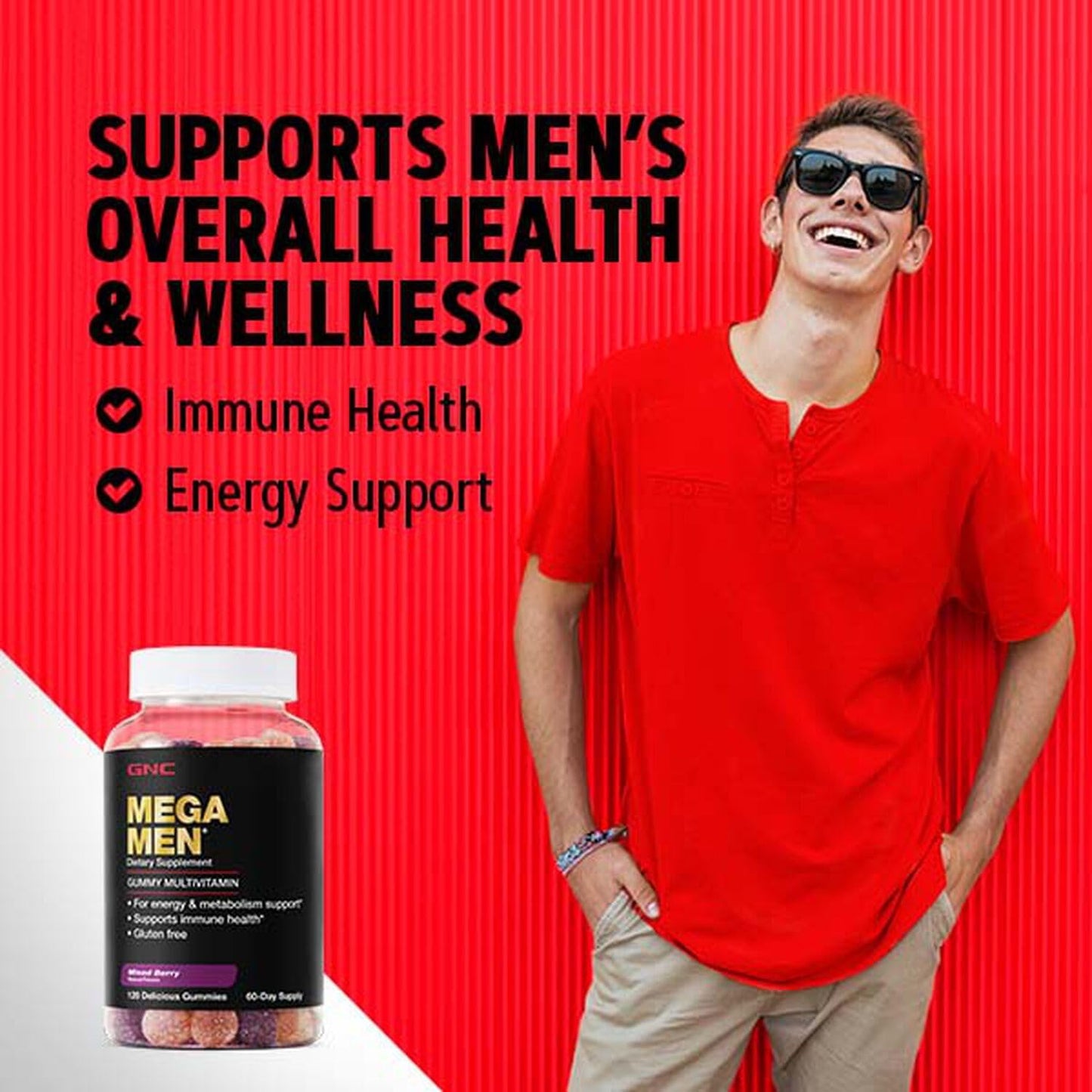 GNC Mega Men Gummy Multivitamin | Supports Energy, Metabolism, and Immune System, Gluten Free | Mixed Berry | 120 Gummies