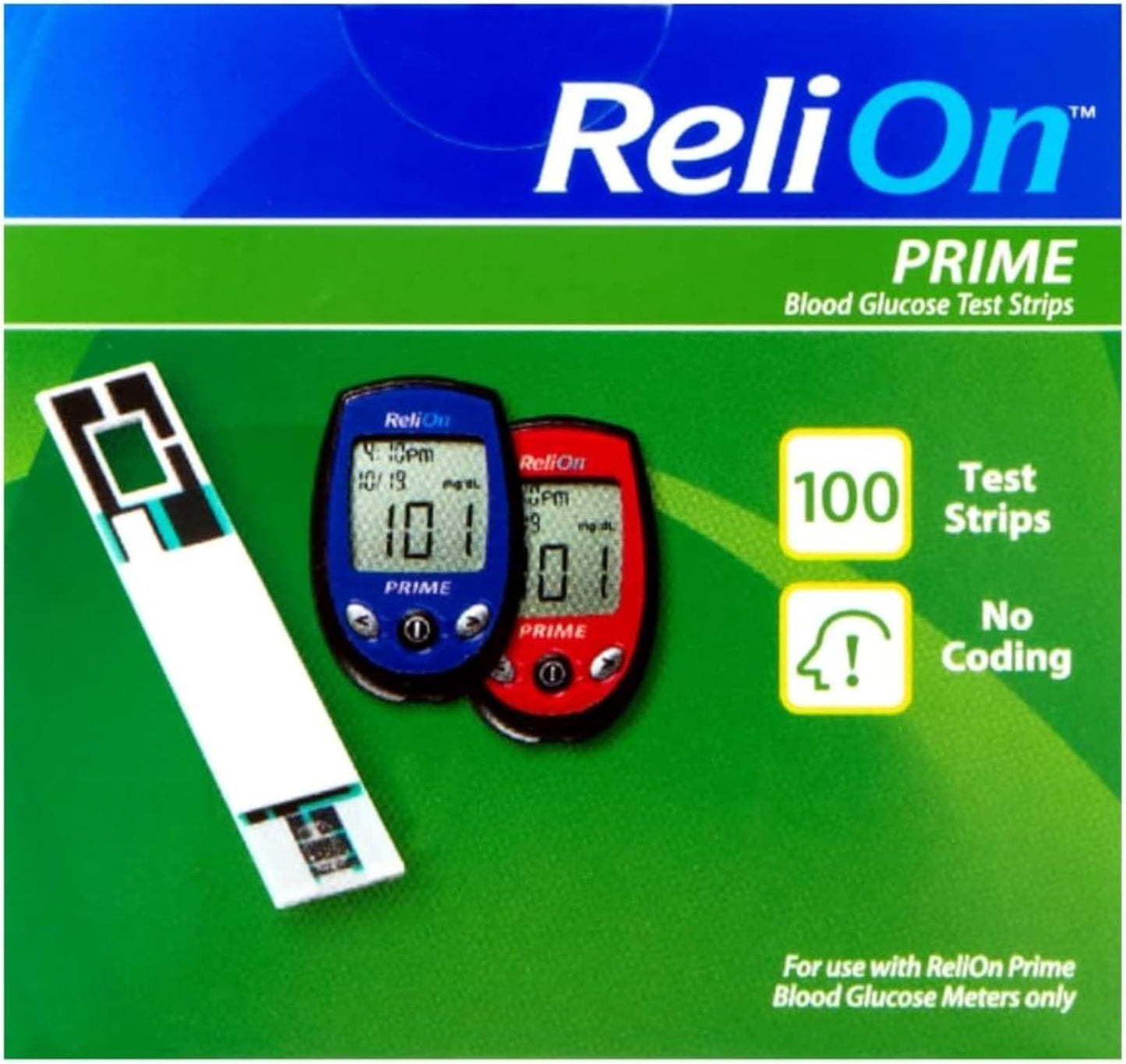 ReliOn Prime Blood Glucose Test Strips 100 Count