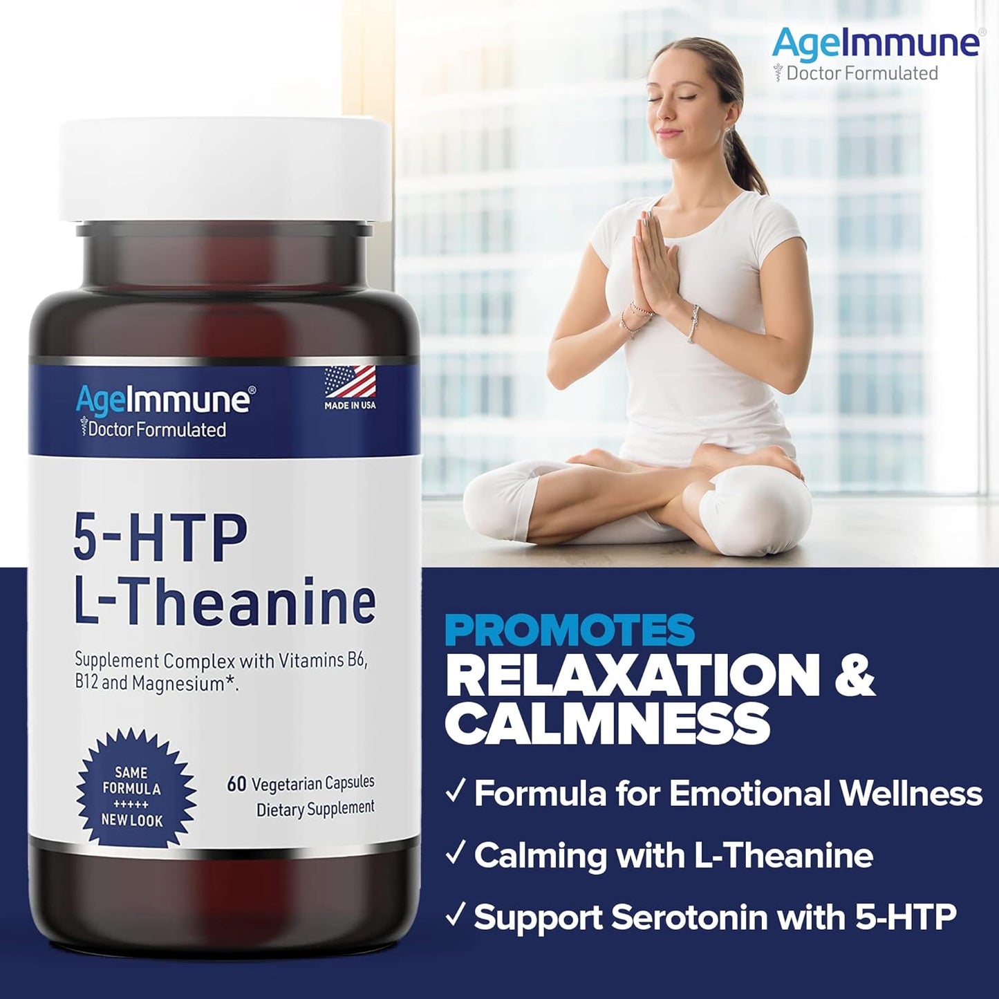 5-HTP Formula for Stress Relief and relaxation support for Teens and Adults - 60 capsules.