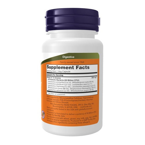 NOW Foods Supplements, Probiotic-10™, 50 Billion, with 10 Probiotic Strains, 50 Veg Capsules