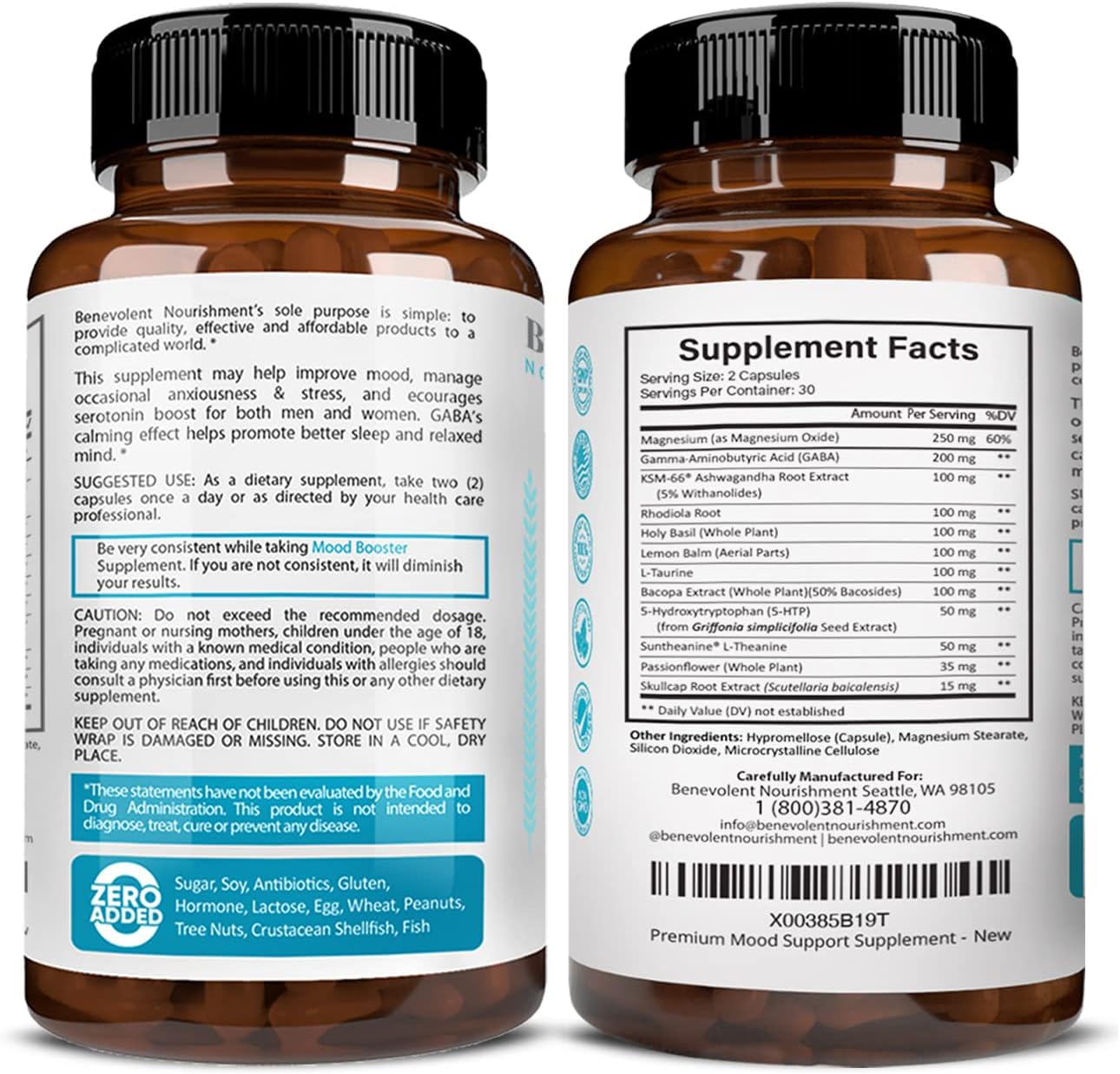 Calm Mood Booster Supplement - Natural Happy Pills for Stress, Sleep & Mood Support - 60 Count