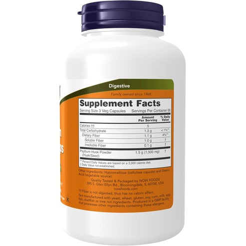 NOW Foods Supplements, Psyllium Husk Caps 500 mg, 200 Veg Capsules