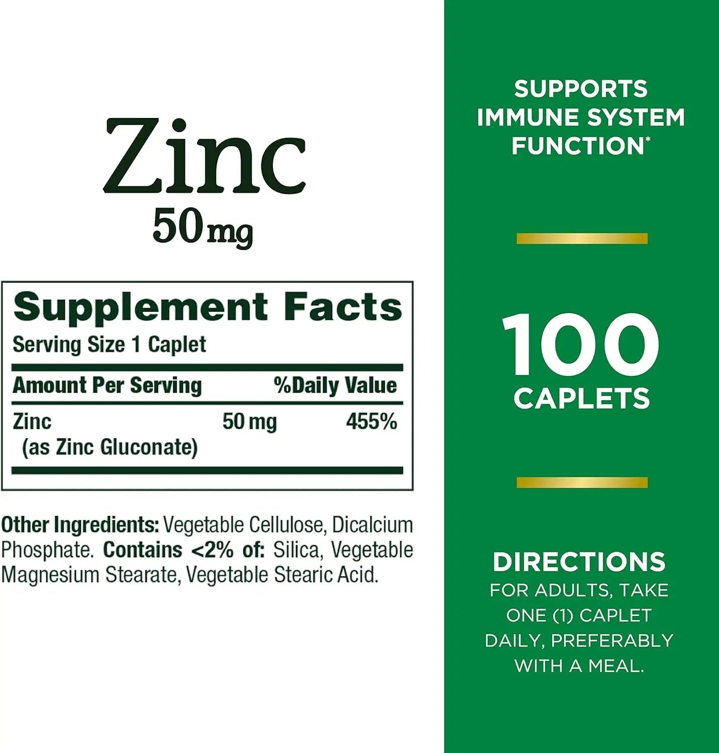 Nature's Bounty Zinc, Immune Support, 50 mg, Caplets, 100 Ct Nature's Bounty