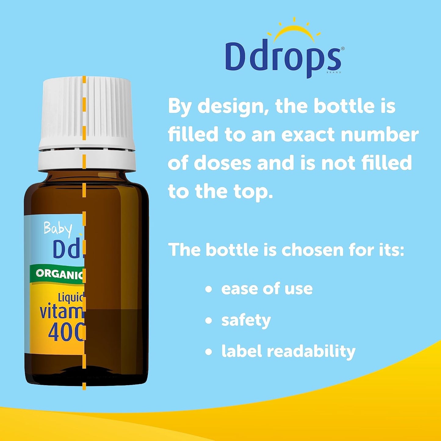 Ddrops Organic Baby 400 IU 90 Drops - Daily Vitamin D Liquid for Infants. Supports Teeth & Bone Health. No Preservatives, No Sugar, Non-GMO