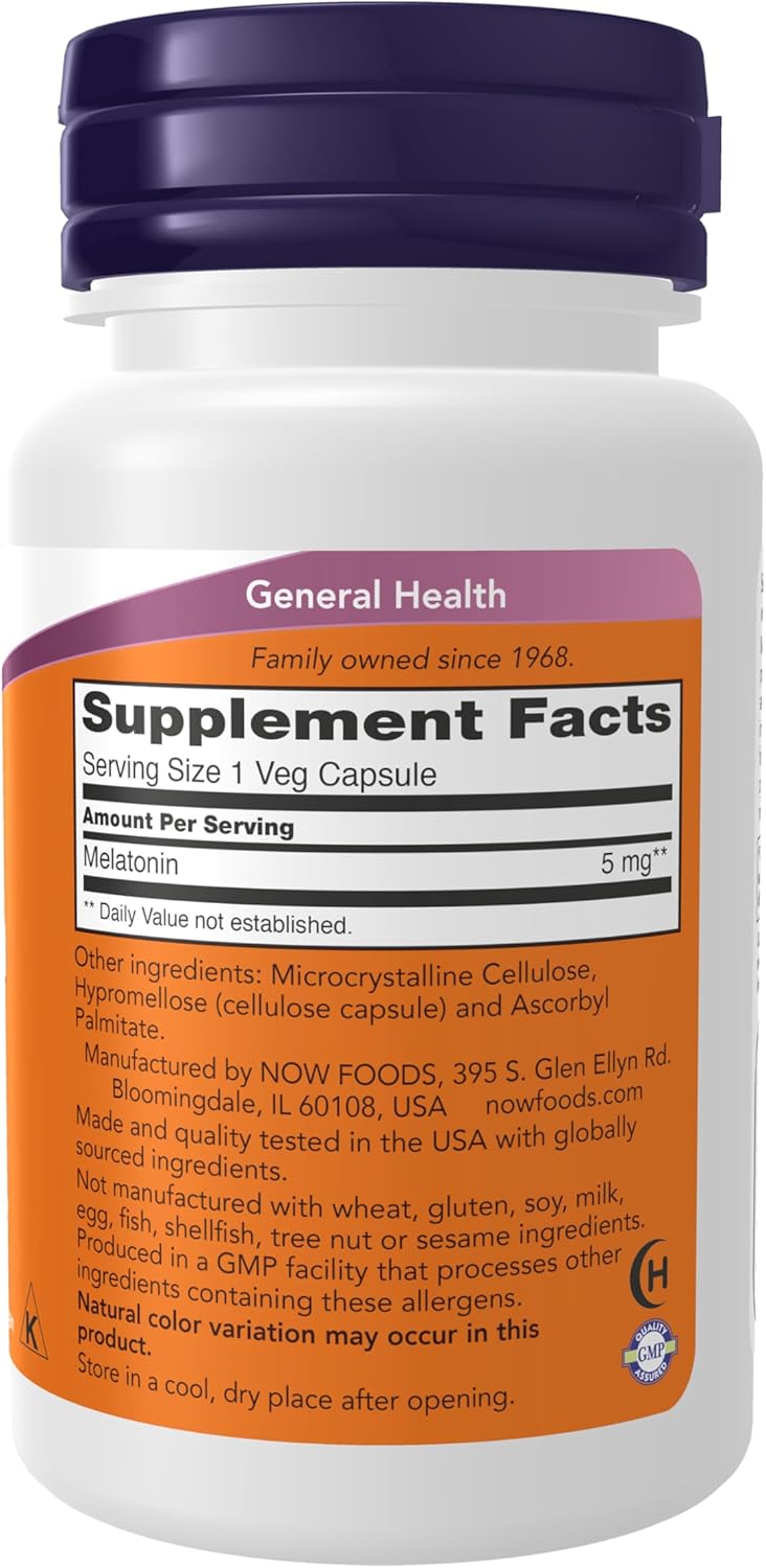 NOW Foods Supplements, Melatonin 5 mg, Healthy Sleep Cycle*, 60 Count
