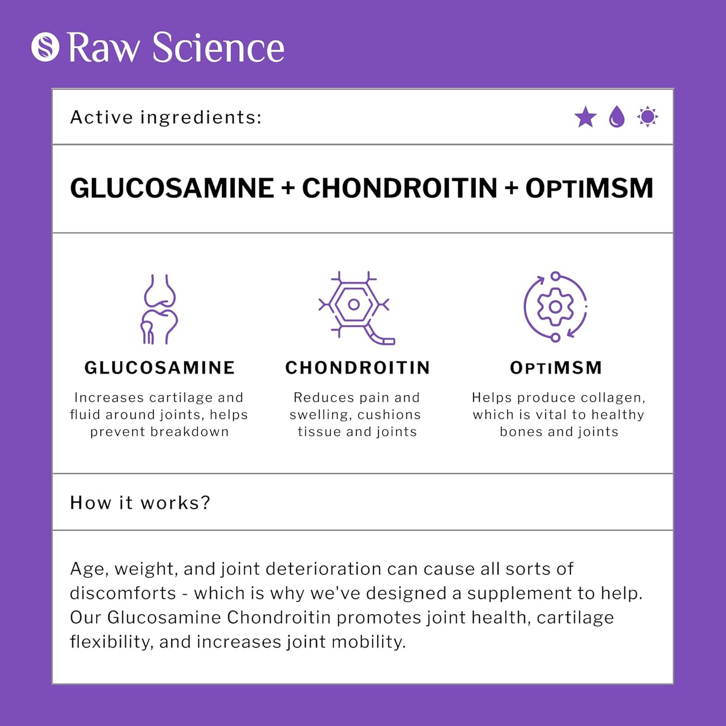 S-RAW SCIENCE Glucosamine Chondroitin MSM Supplement Capsules, Joint Health Supplement for Women & Men, Glucosamine Chondroitin Triple Strength, Reduces Discomfort for Joints, 120 Tablets