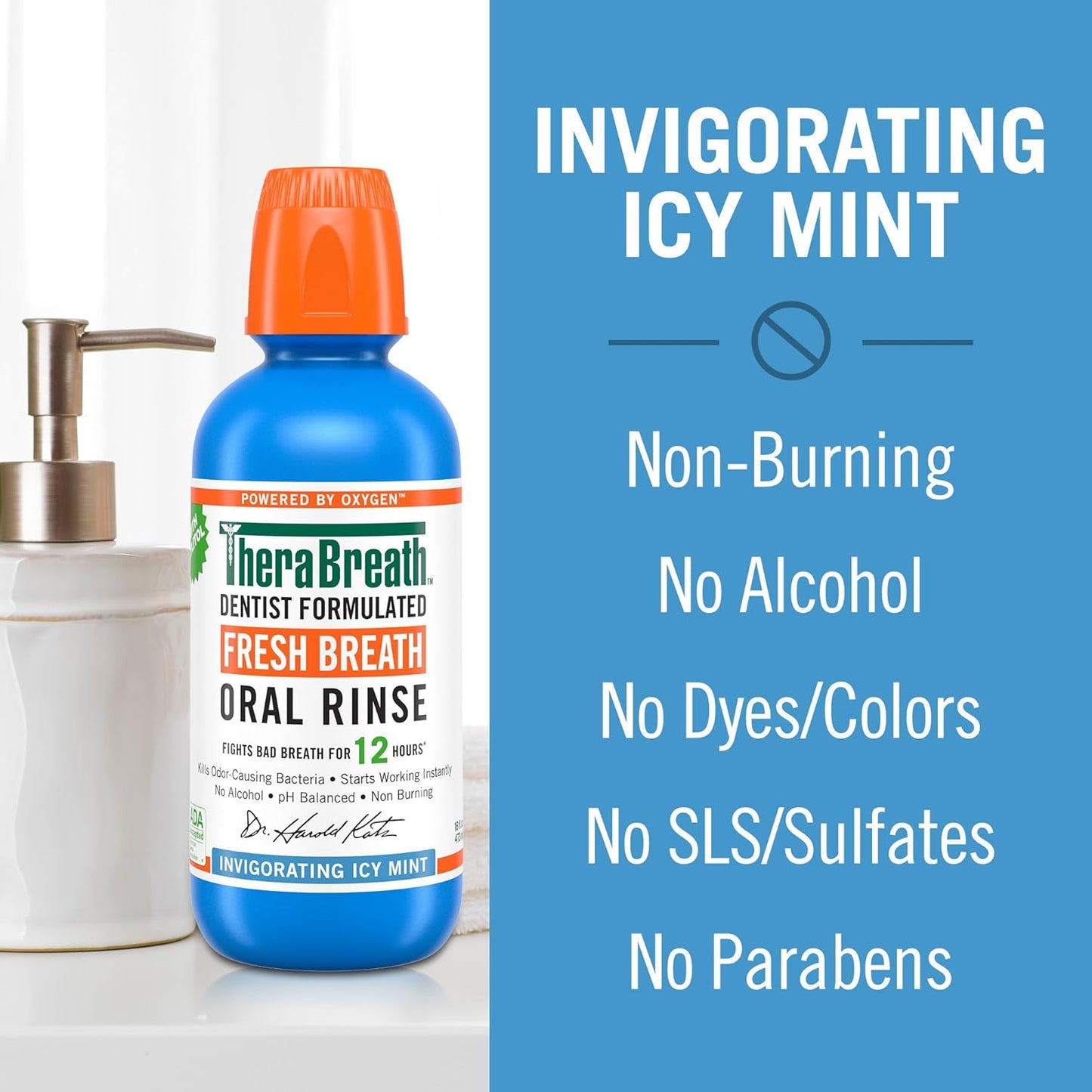 TheraBreath Fresh Breath Dentist Formulated Oral Rinse, Icy Mint, 16 Fl Oz (Pack of 2)