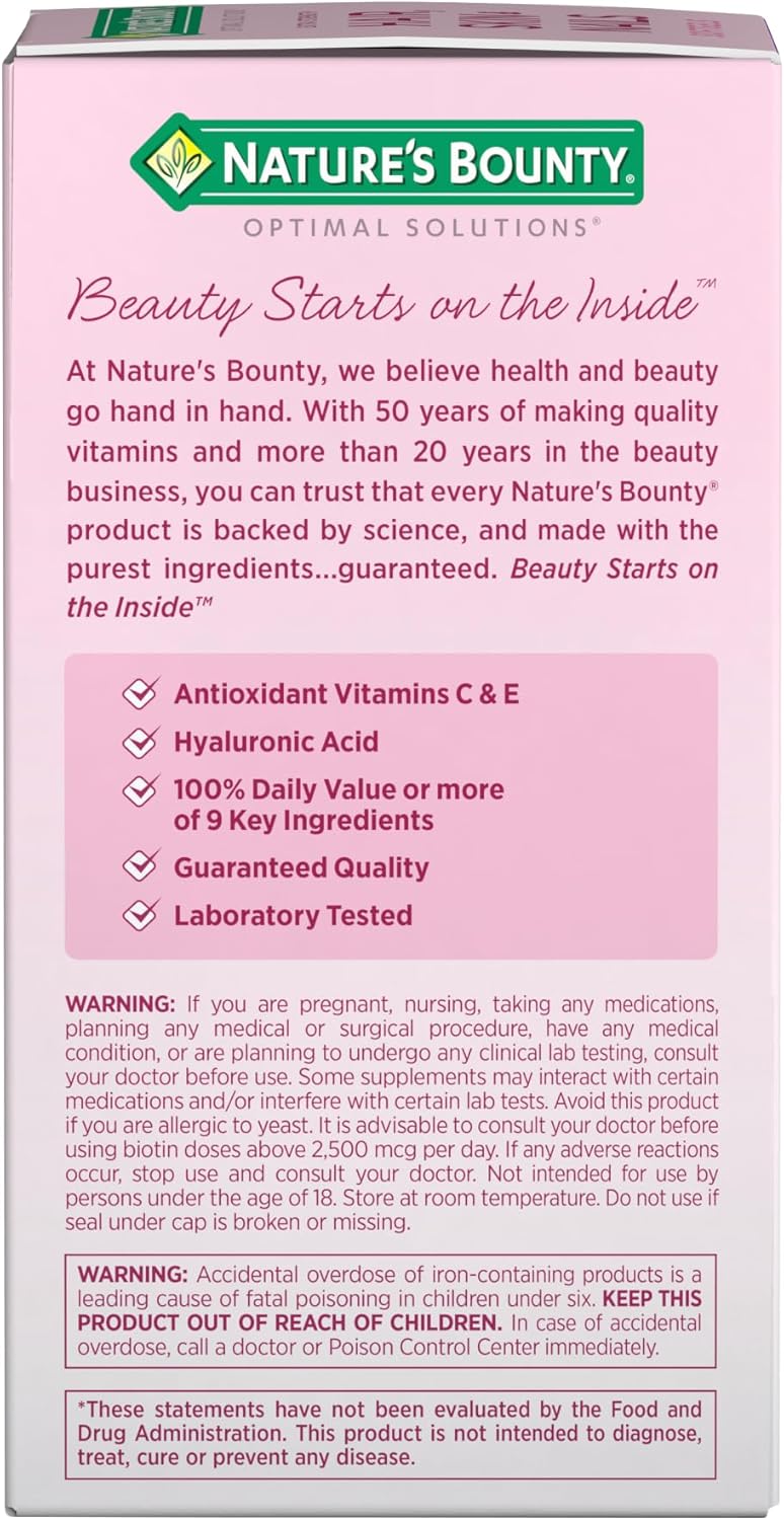 Nature's Bounty Optimal Solutions Advanced Hair, Skin and Nail Biotin & Vitamins A, C, & E, 150 Softgels