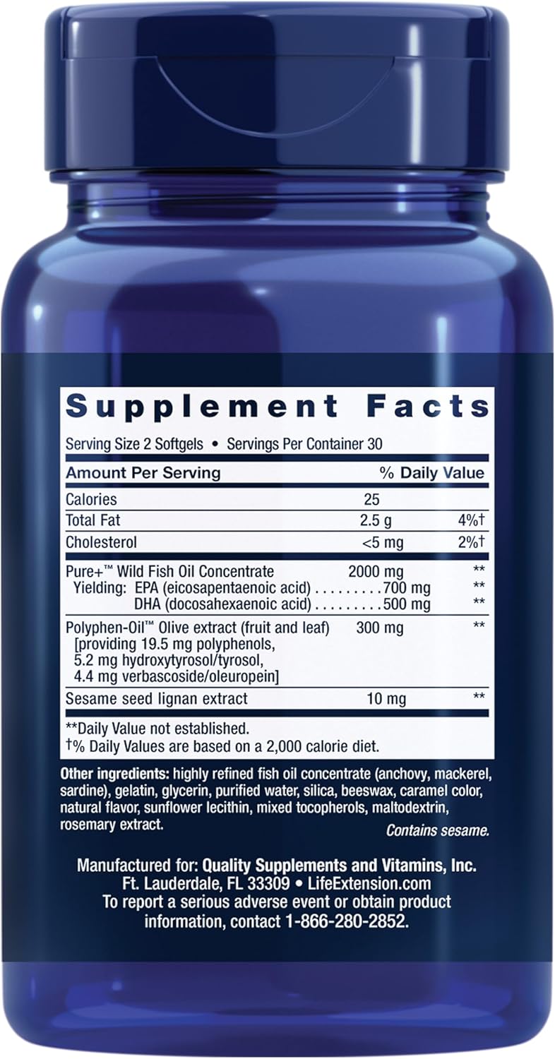 Life Extension, Super Omega-3, EPA/DHA Fish Oil, Sesame Lignans & Olive Extract, 60 Softgels