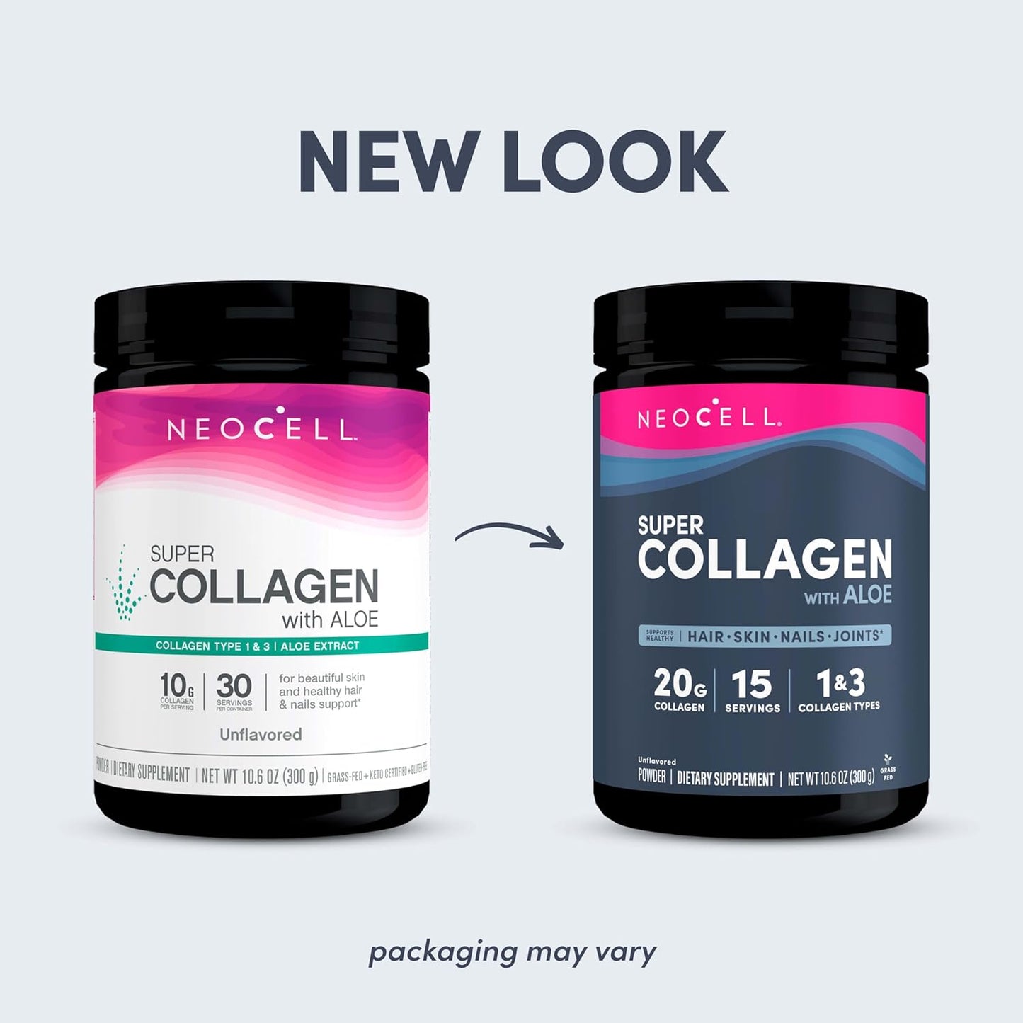 Neocell Collagen with Aloe; Type 1 & 3; Supports Healthy Hair, Skin & Nails, 10 g Collagen/Serving; 30 Servings; 10.6 Oz