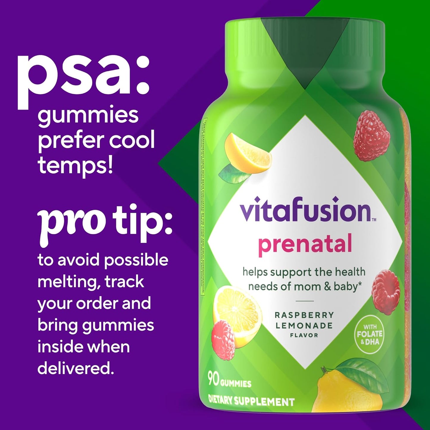 vitafusion PreNatal Gummy Vitamins, Raspberry Lemonade Flavored, Pregnancy Vitamins for Women, With Folate and DHA, America’s Number 1 Gummy Vitamin Brand,.