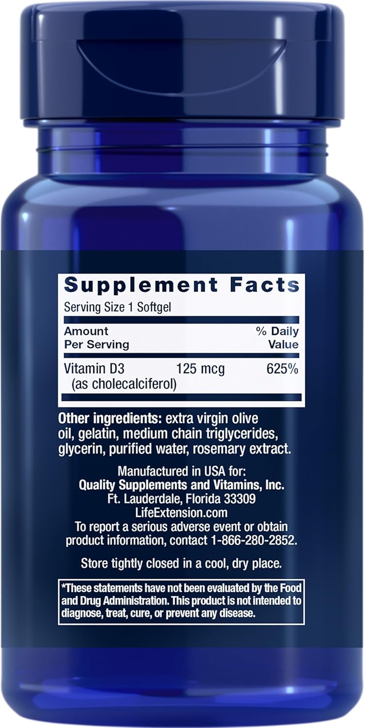 Life Extension Vitamin D3 125 mcg (5000 IU) – 60 Softgels