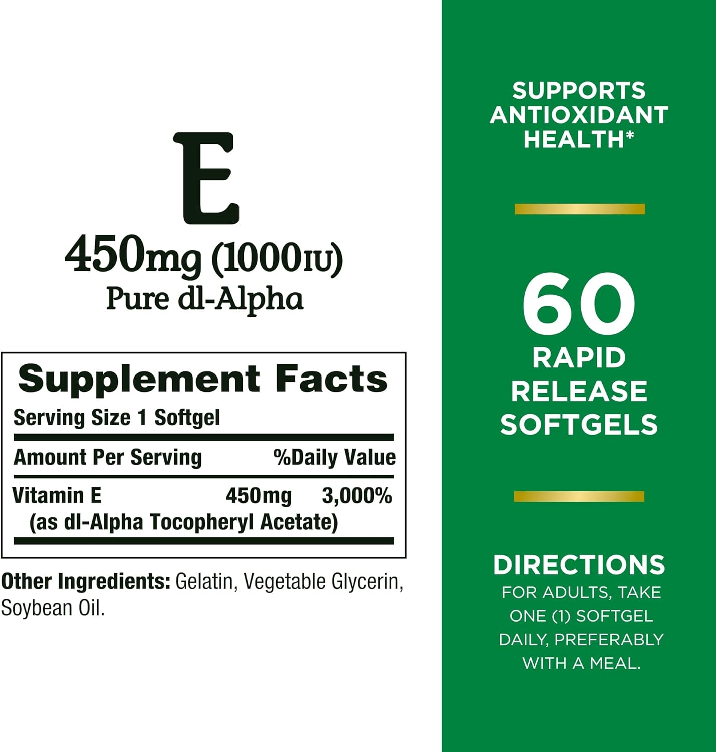 Nature’s Bounty Vitamin E Softgels, 1000 IU, 60 Count