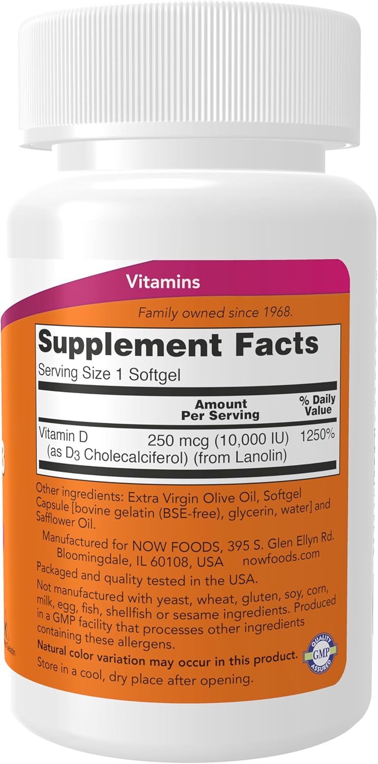 Now Foods High Potency Vitamin D-3, 10,000 IU, 120 Softgels