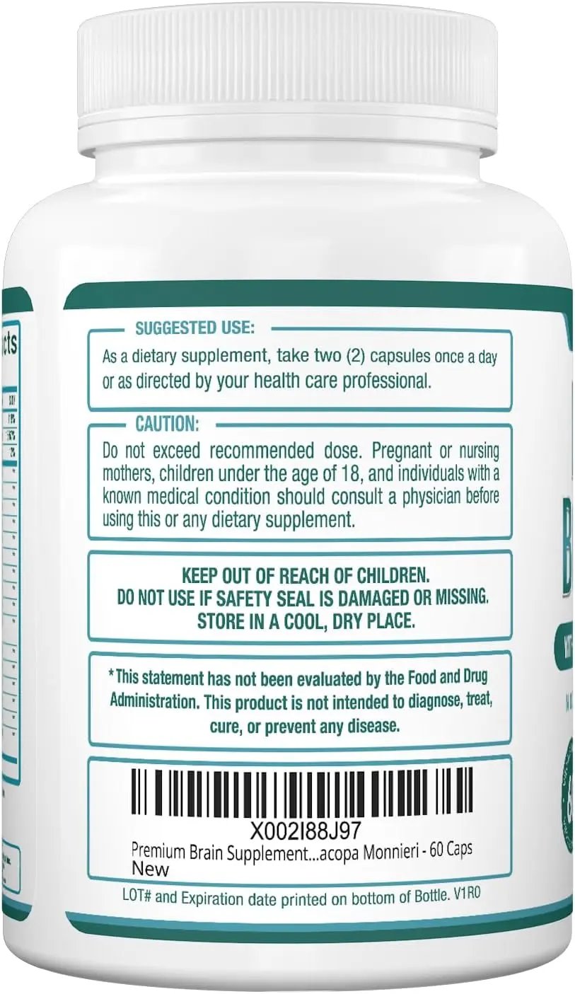 Purely Optimal Brain Supplement for Memory and Focus - Nootropic Support with Lion’s Mane, Alpha-GPC, Ginko Biloba, & Bacopa Monnieri - 60 Capsules Vitamins Depots