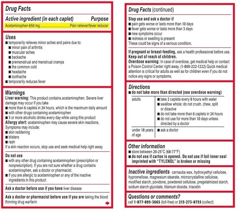 Tylenol 8 Hour Arthritis & Joint Pain Acetaminophen Caplets, 100 Count Tylenol