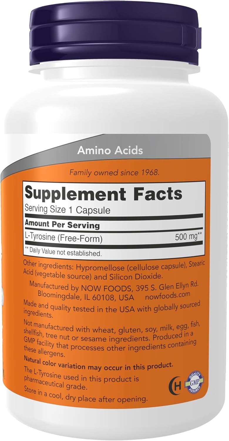 NOW Foods Supplements, L-Tyrosine 500 mg, 120 Capsules