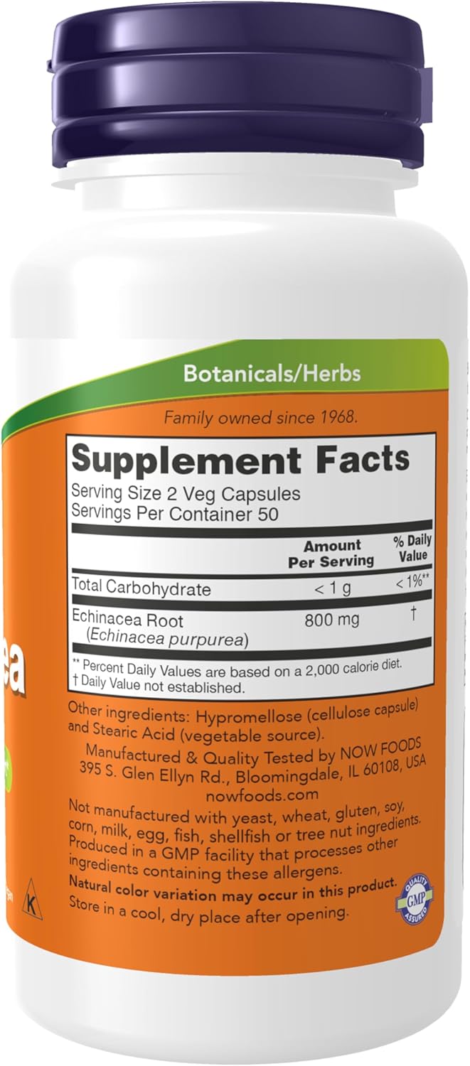 NOW Foods Supplements, Echinacea (Purpurea Root) 400 mg, 100 Veg Capsules