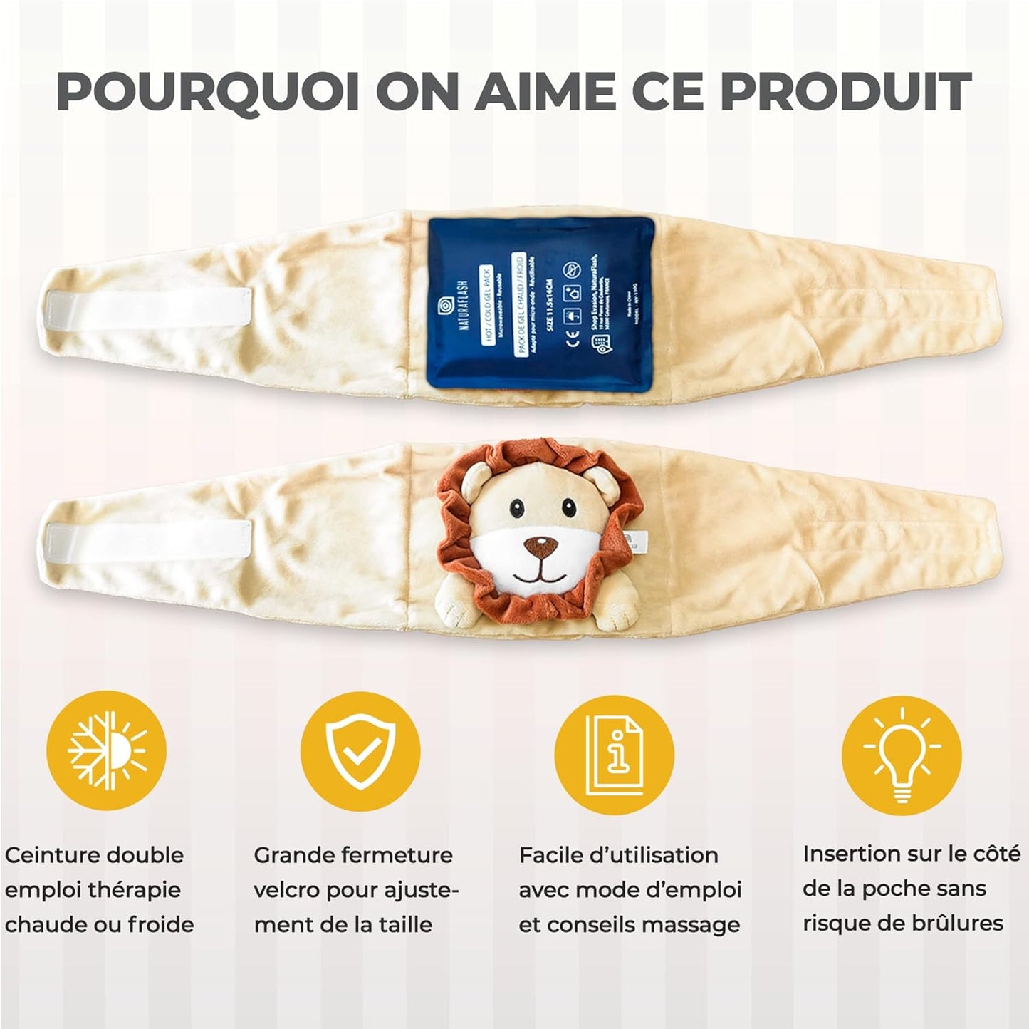 Baby Colic, Gas and Upset Stomach Relief, Baby Heated Tummy Wrap, Infant Swaddling Belly Belt with Soothing Warmth (Lion)