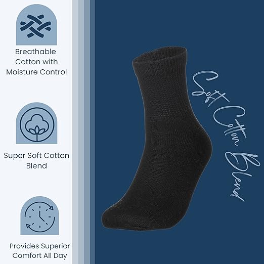 Special Essentials 3 Pairs Cotton Diabetic Ankle Socks - Non-Binding With Extra Wide Top For Men and Women