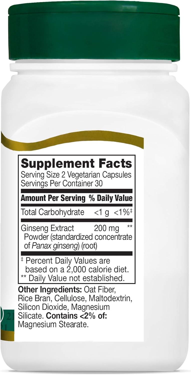 21st Century Ginseng Extract Veg Capsules, 60Count 21st Century