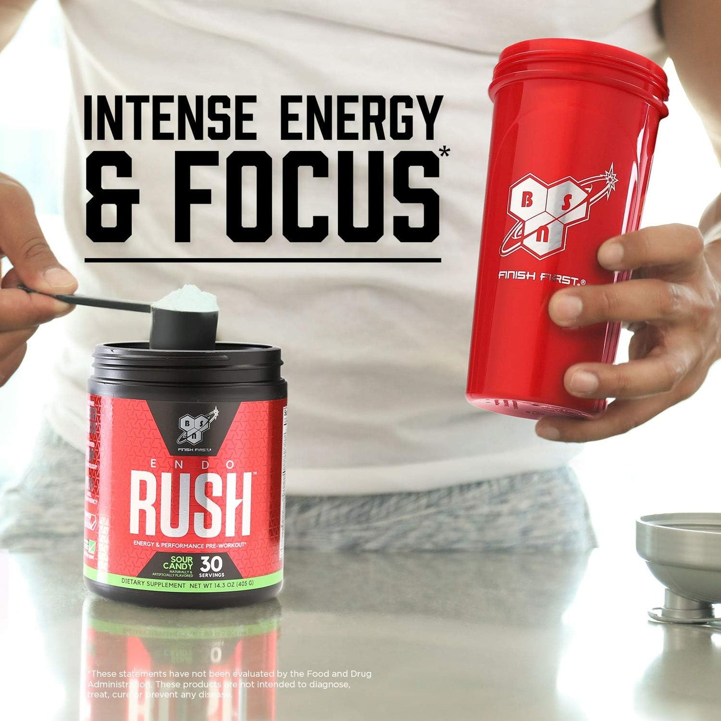BSN Endorush Pre Workout Powder, Energy Supplement for Men and Women, 300mg of Caffeine, with Beta-Alanine and Creatine, Sour Candy, 30 Servings , 14.3 Ounce
